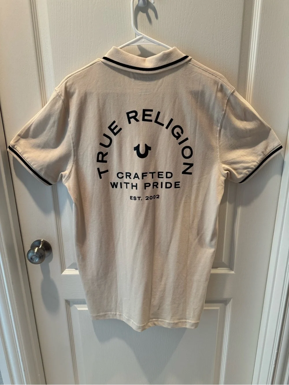 True Religion Men’s Cream Polo with Black Accents